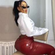 Red Faux Leather Shiny Thick Leggings - Image 3