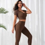 2 Piece Ribbed Crop Tank High Waist Leggings - Image 2