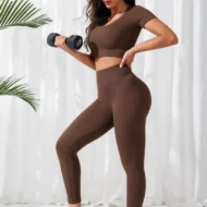 2 Piece Ribbed Crop Tank High Waist Leggings - Image 3