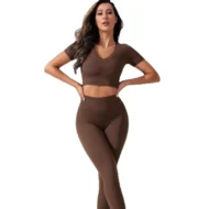 2 Piece Ribbed Crop Tank High Waist Leggings - Image 5