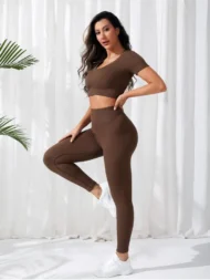 2 Piece Ribbed Crop Tank High Waist Leggings - Image 6