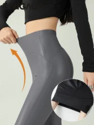 High-Grade Fleece PU Leather Leggings - Image 6