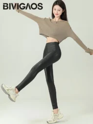 High-Grade Fleece PU Leather Leggings - Image 3